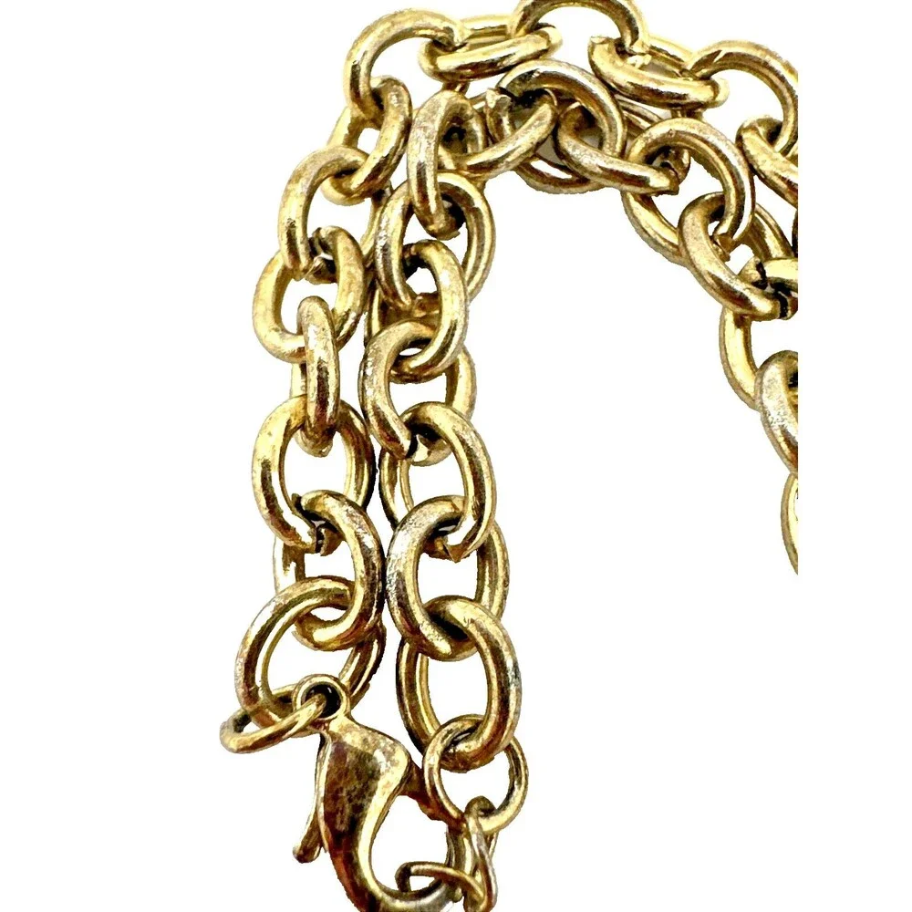 Geometric Link Bib Necklace Textured Gold Tone Modernist Statement 16